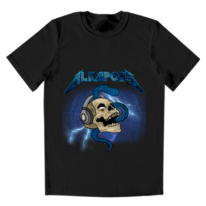Men's alkapone metallic lightning bolt t-shirt with skull