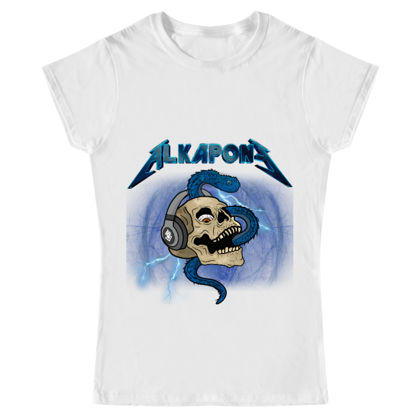 Women's T-shirt alkapone metallic lightning bolt with skull