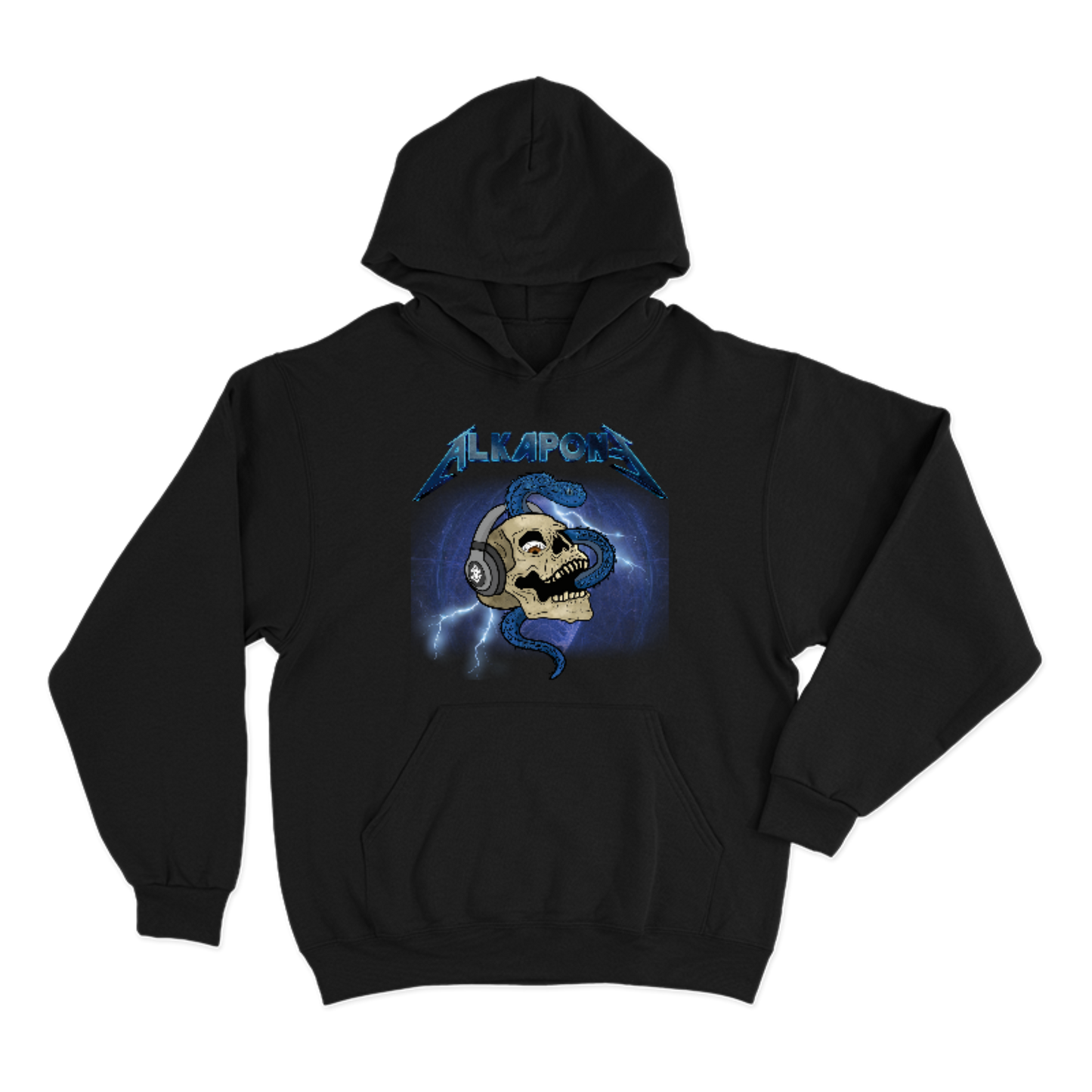 Metallic alkapone hoodie lightning bolt with skull