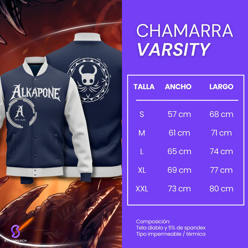Size chart for Chamarra Varsity Campeon Liga de los Muertos