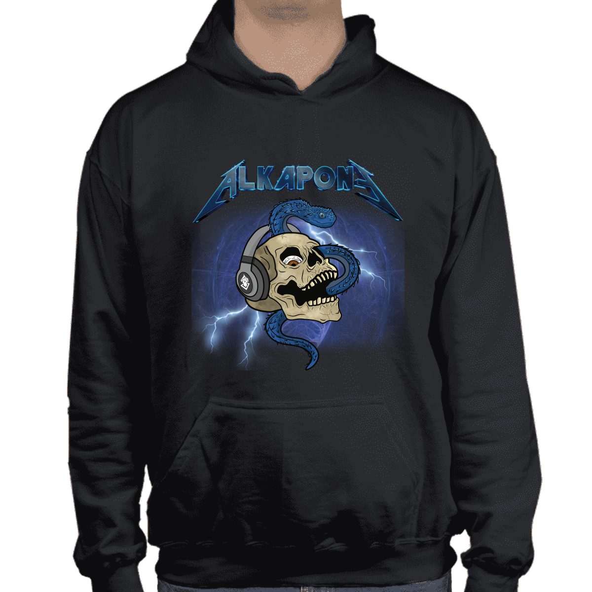 Metallic lightning bolt with skull Alkapone