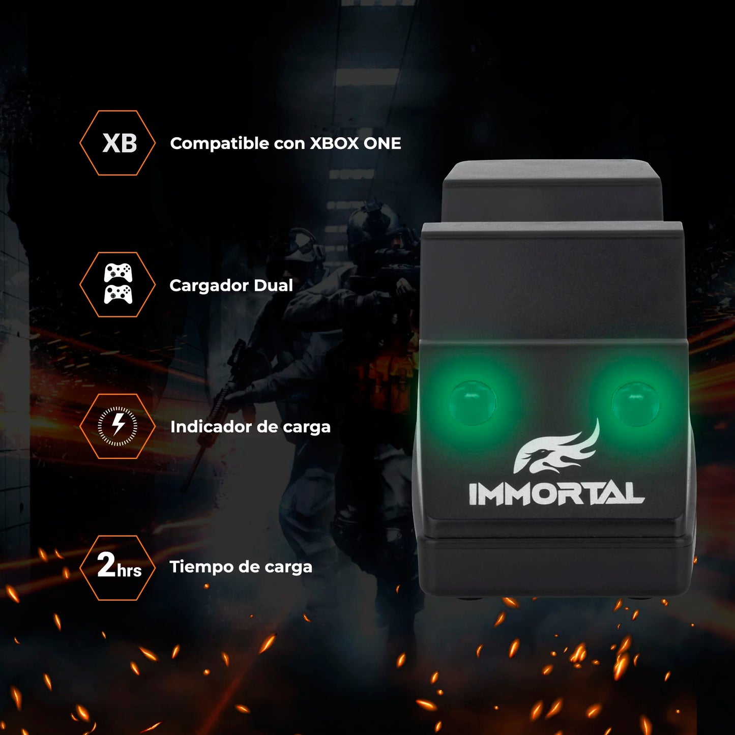 Cargador Dual Xbox IMMORTAL IMGXBC3, Negro, Controles, 5VCC 2A